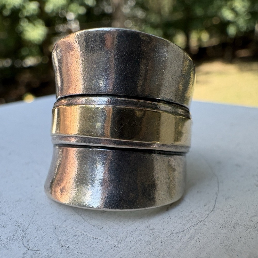 Silpada Sterling Silver 925 Brass Mixed Metal Wide Concave Band Ring Size 7 Thai
